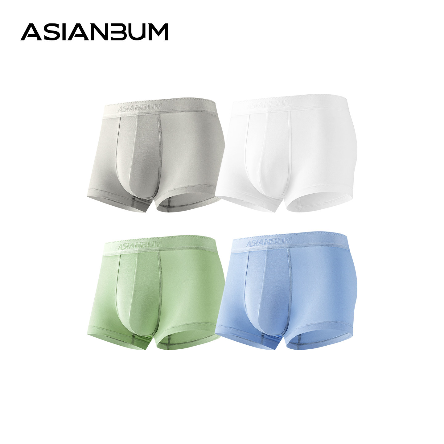 Asianbum男士平角内裤简约透气U凸多色中腰不易夹臀棉质四角裤
