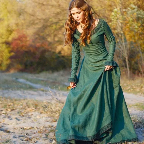 演出服独立站wish女长袖跨境连衣裙欧美中世纪复古亚马逊2025女装