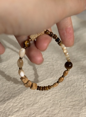 南西Handmade原创设计天然虎眼石贝壳混搭串珠手链美拉德招财手串