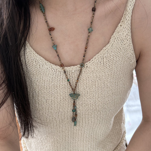 南西Handmade原创手作小森林捷克琉璃串珠毛衣链小鸟森系长项链