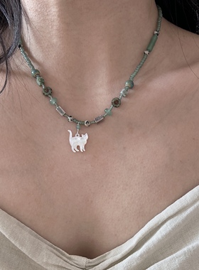 南西Handmade原创手作设计白蝶贝猫猫小财神新中式串珠项链送礼物