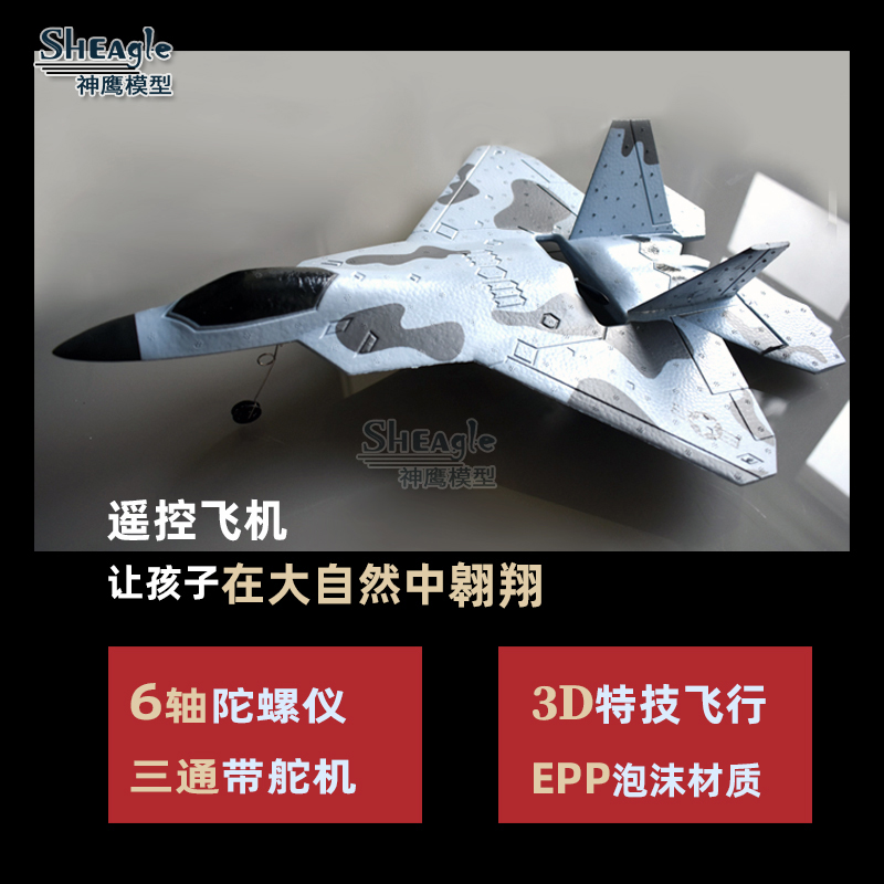 F22电动遥控EPP 三通仿真模型3通道航模飞机 带陀螺仪耐摔 3D整机