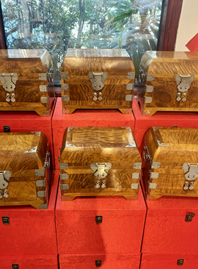 金丝楠木首饰盒手饰收纳盒实木新中式饰品独板古典木质首饰盒带锁