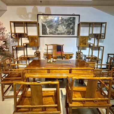 金丝楠木茶桌实木小叶桢楠新中式水波纹休闲茶台乌金石茶盘