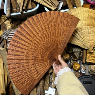 缅甸花梨扇子便携中国折扇实木纸扇苏扇手工古风收藏品水波纹25cm