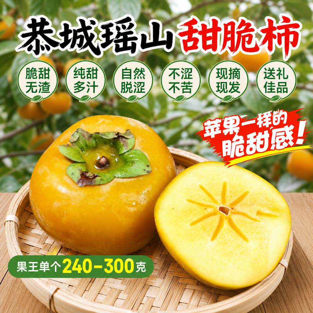 桂林恭城瑶山甜脆柿平乐脆柿新鲜水果纯甜不涩果王太秋巧克力柿子