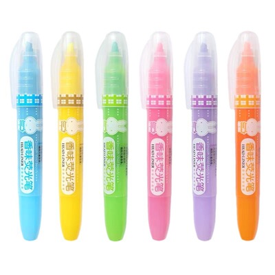 晨光荧光笔21003米菲彩色香味型学生用彩色记号笔6色标记笔大头笔