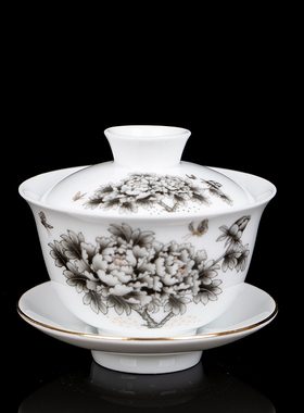 茶具零配三才碗青花陶瓷白瓷家用茶杯单个盖碗纯白60毫升80ml小号