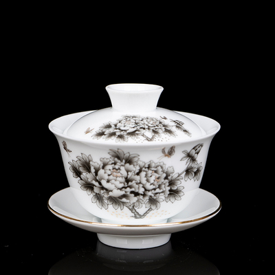 零配青花茶杯单个纯白小号盖碗