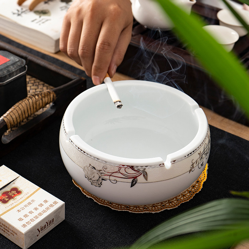 中式多功能陶瓷收纳烟灰缸个性潮流欧式复古家用客厅茶几大号烟缸_虎窝淘