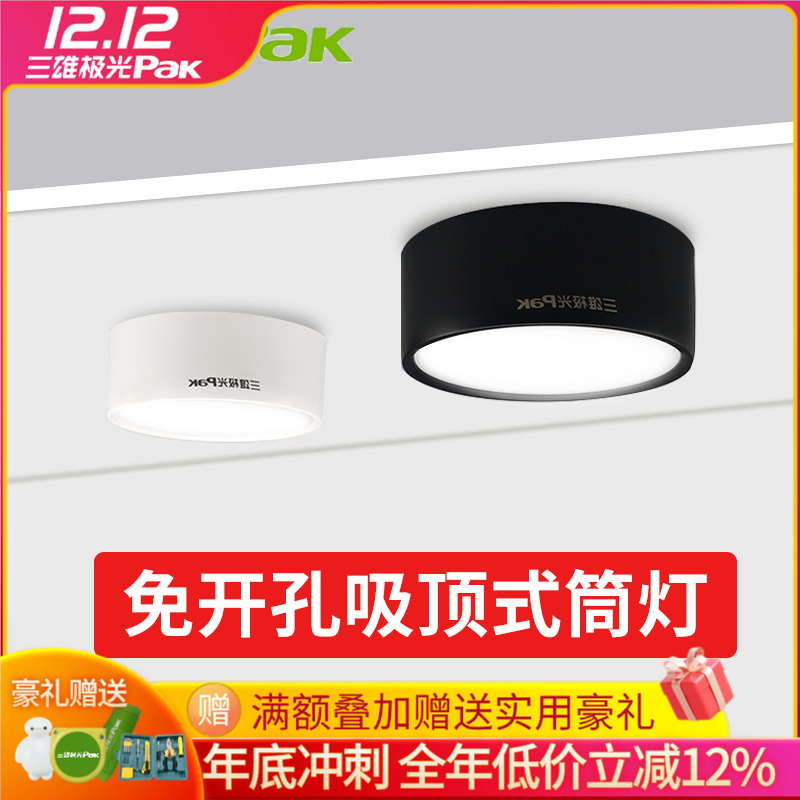 三雄极光悦圆筒灯免开孔黑白壳