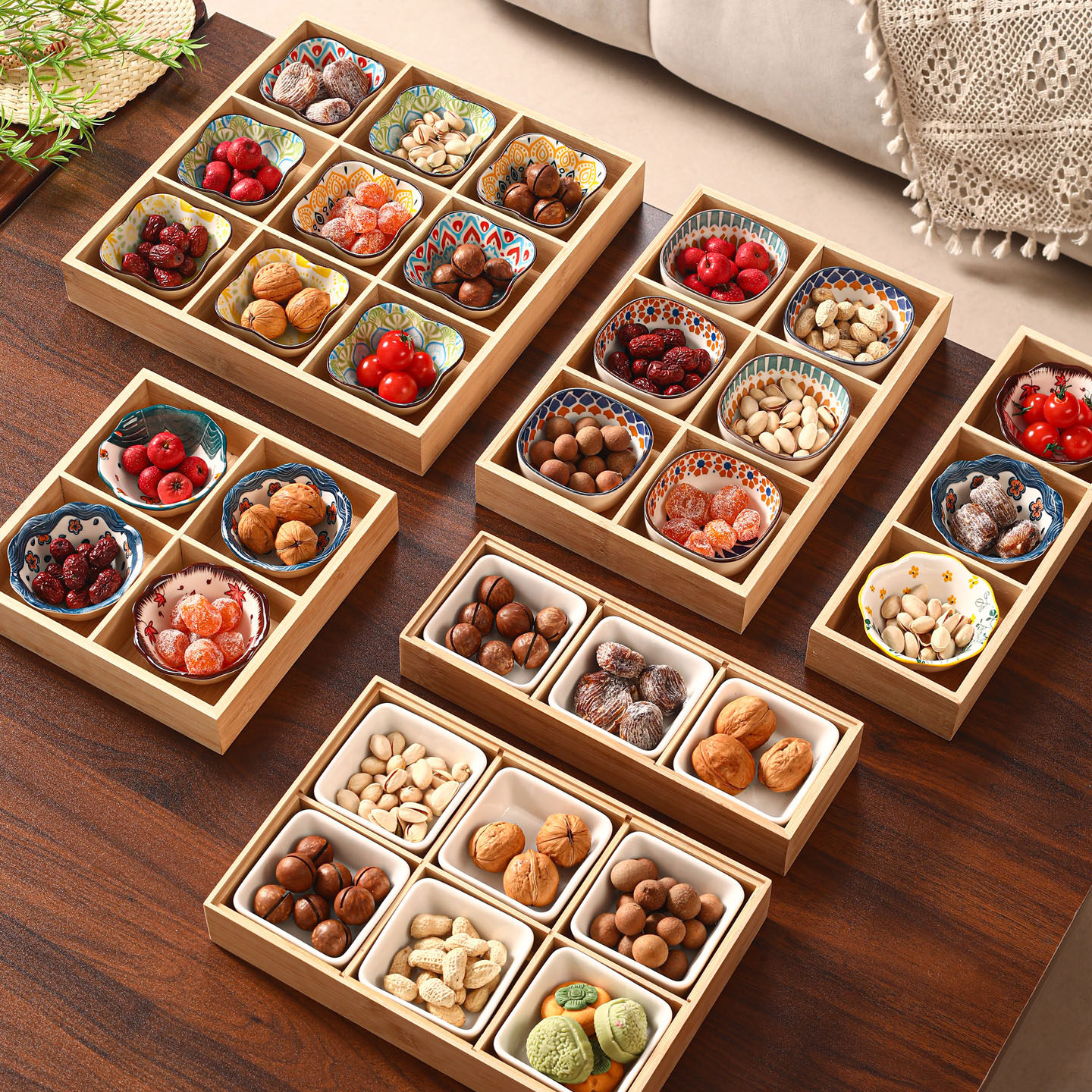 过年干果盘盒托盘家用客厅茶几零食摆放茶点心坚果瓜子分格糖果盒