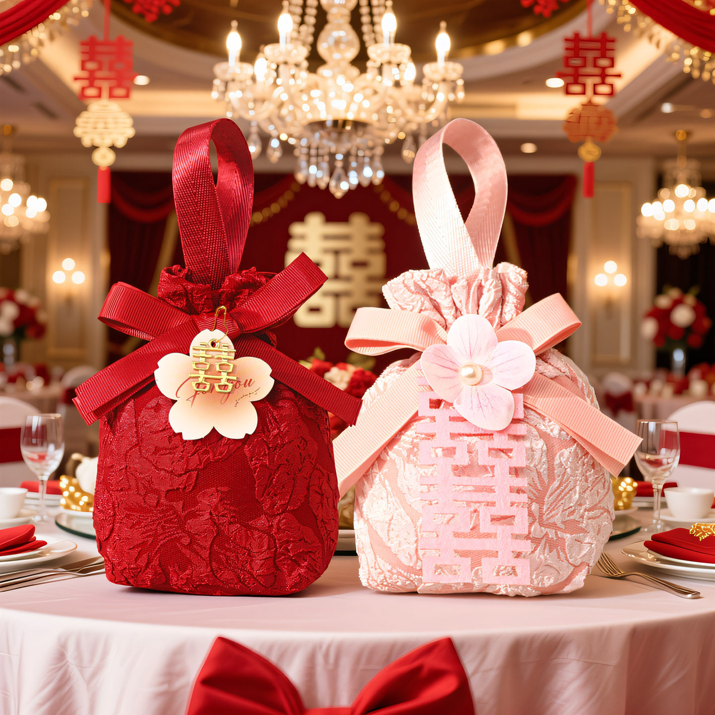 喜糖盒结婚喜糖袋子婚礼手提糖果礼盒子免折叠喜糖袋伴手礼盒订婚