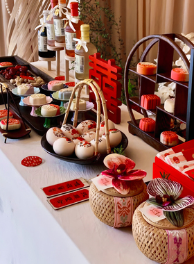 订婚宴摆台布置装饰小摆件全套甜品台桌面简约新中式糕点用品套装