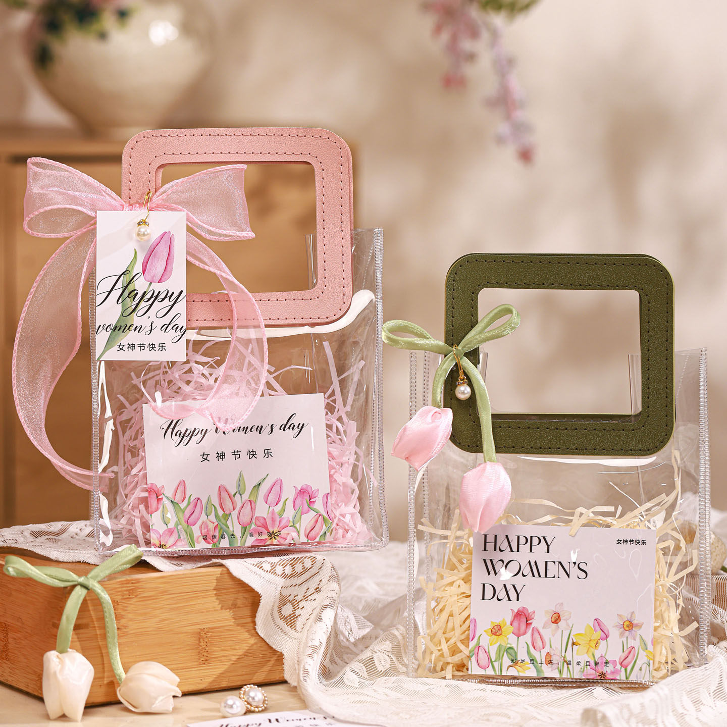 三八女神节手提礼品袋透明袋子高级感小礼物盒包装伴手礼塑料礼袋