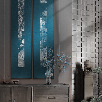 原创新中式装饰画铂金工艺现代中式玄关走廊楼梯间组合设计师挂画