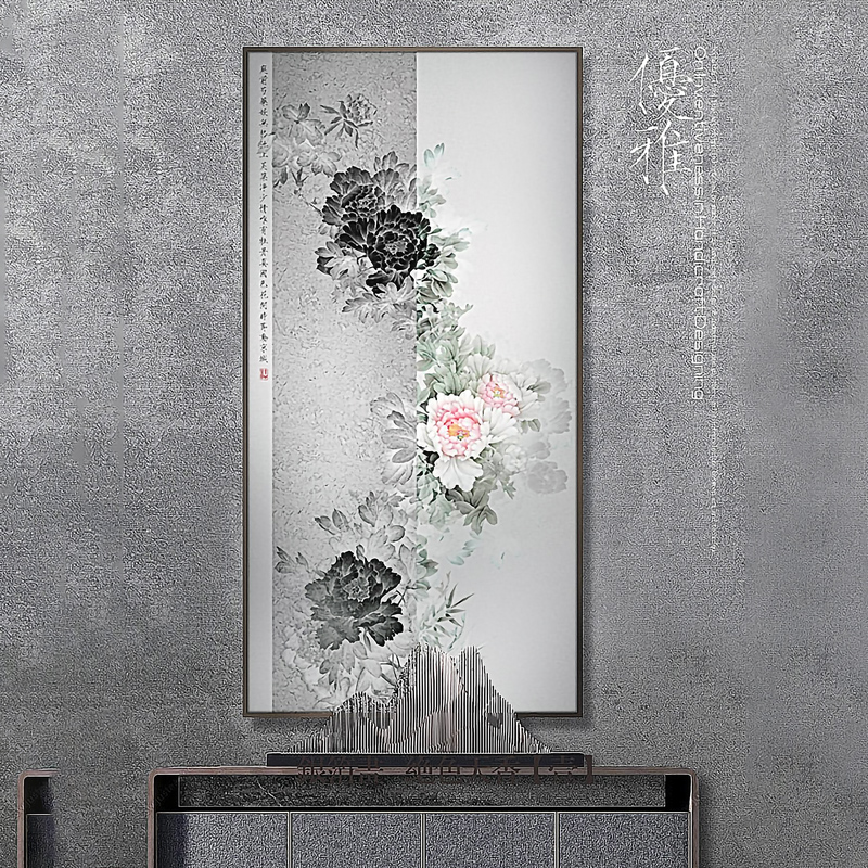 新中式铂金工艺装饰画客厅餐厅国潮精品壁画玄关花开富贵牡丹挂画图片