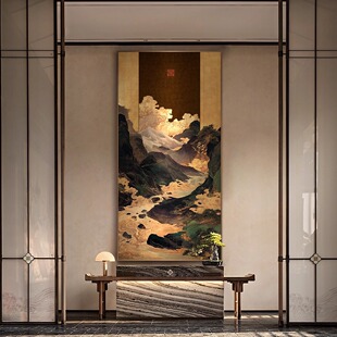 新中式玄关挂画客厅茶室书房酒店包间艺术感壁饰金箔装饰画