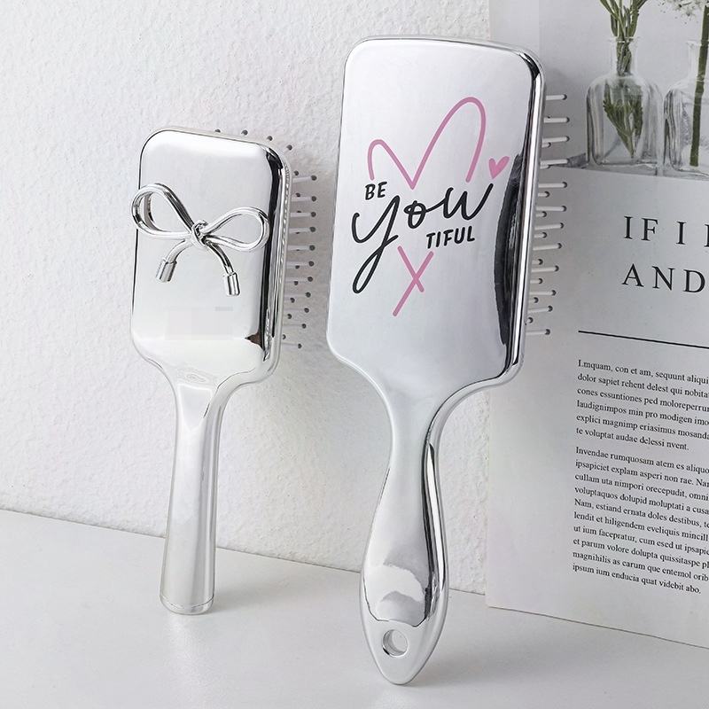 新款电镀银系列按摩梳学生女ins风网感折叠镜梳气垫梳防静电梳子