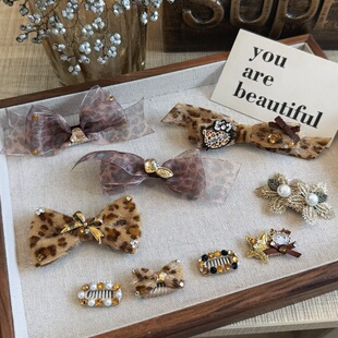 宠物发夹秋冬卡其色豹纹系列bb夹约克夏马尔济斯西施狗狗夹子发饰