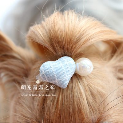 宠物韩版珍珠系格纹发夹