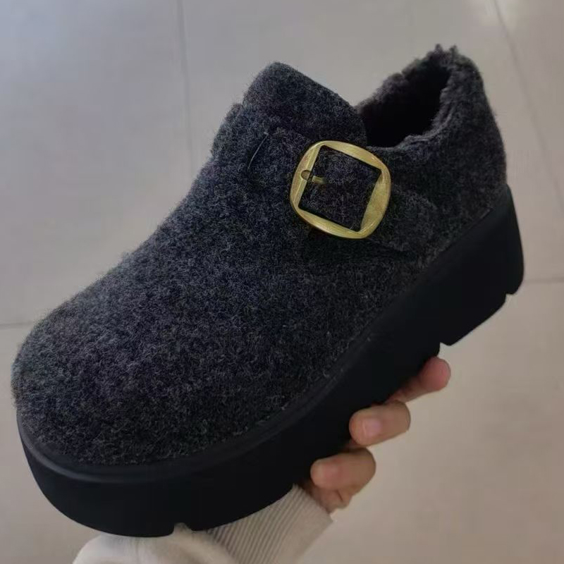 晶品晶典2025年冬季新款欧洲站松糕底厚底加绒勃肯鞋棉鞋女鞋7789