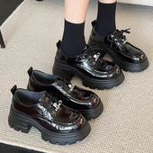 厚底乐福鞋 系带单鞋 2025秋季 美拉女鞋 新款 英伦风真皮高跟鞋 女鞋 子