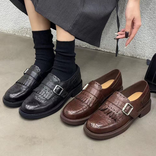 美拉正品真皮布洛克鞋单鞋女鞋