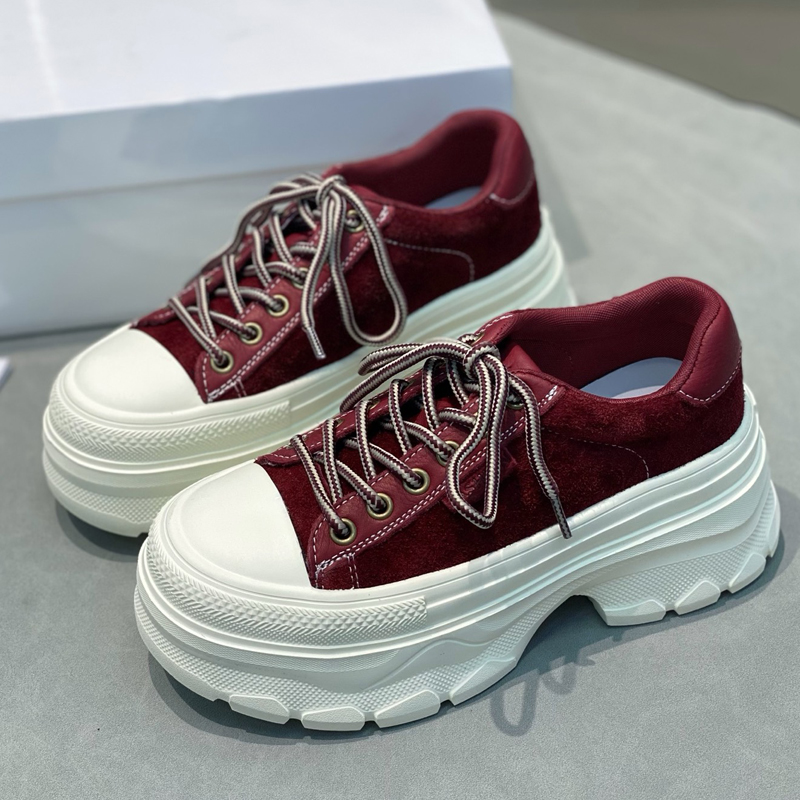 松糕底厚底磨砂皮真皮板鞋女鞋