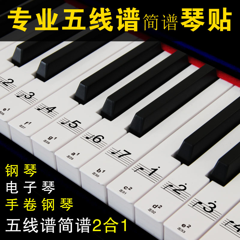 钢琴键盘贴纸88键61电子琴手卷琴键五线谱简谱按键音符音标数字贴