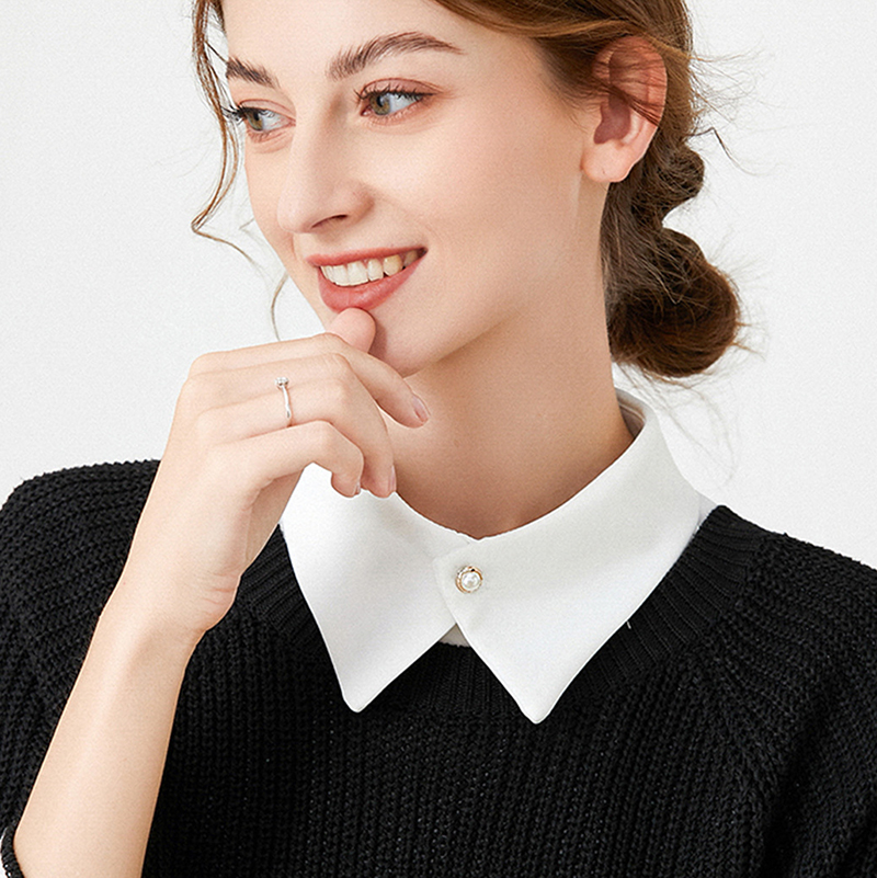 白色装饰内搭打底珍珠扣假领子