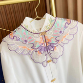 国风新中式 饰珍珠假衣领搭配汉服马面裙 云肩假领子女刺绣披肩装