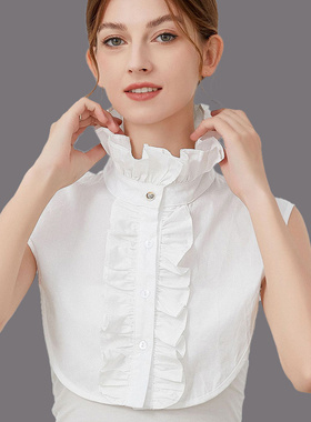 荷叶边假领子女士打底衬衫花边装配饰春夏白色调节带假领搭配开衫