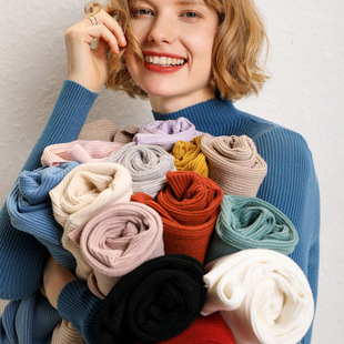 秋冬仿羊绒高弹套头半高领短款打底衫女加厚百搭抽条假领修身毛衣