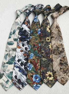 男士手打领带涤丝花色港风复古高级时髦国风长款小众衬衫百搭配饰