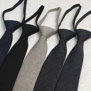 纯色免打拉链领带棉麻英伦港风复古时髦休闲韩版 上班百搭 男女衬衫