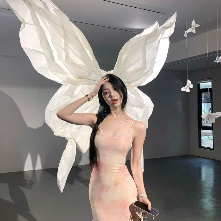 法式粉色碎花吊带连衣裙女2025夏季新款辣妹修身显瘦性感网纱长裙