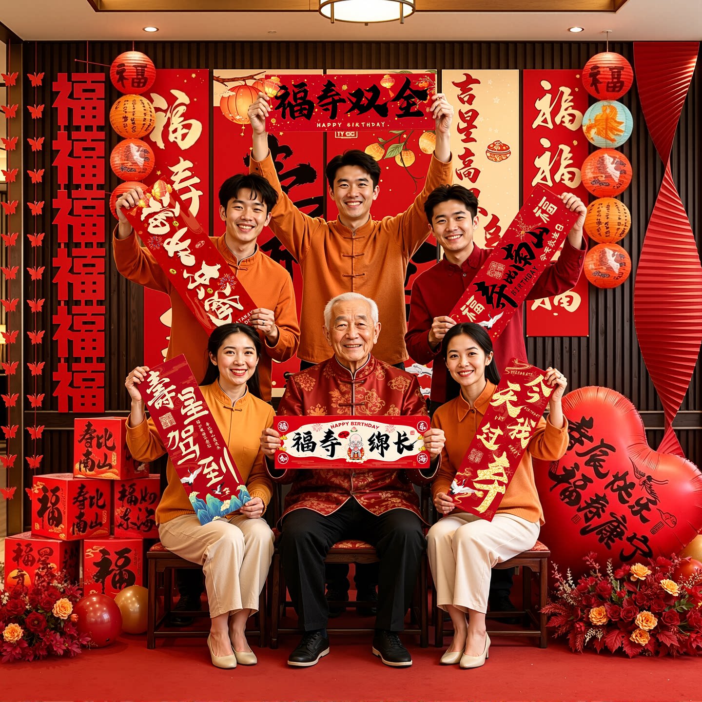 农村寿宴会手持小横幅氛围感挂布图片
