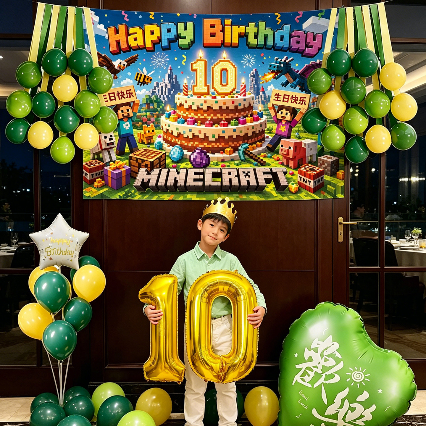 我的世界主题生日布置场景装饰儿童10岁小男孩气球派对氛围背景墙