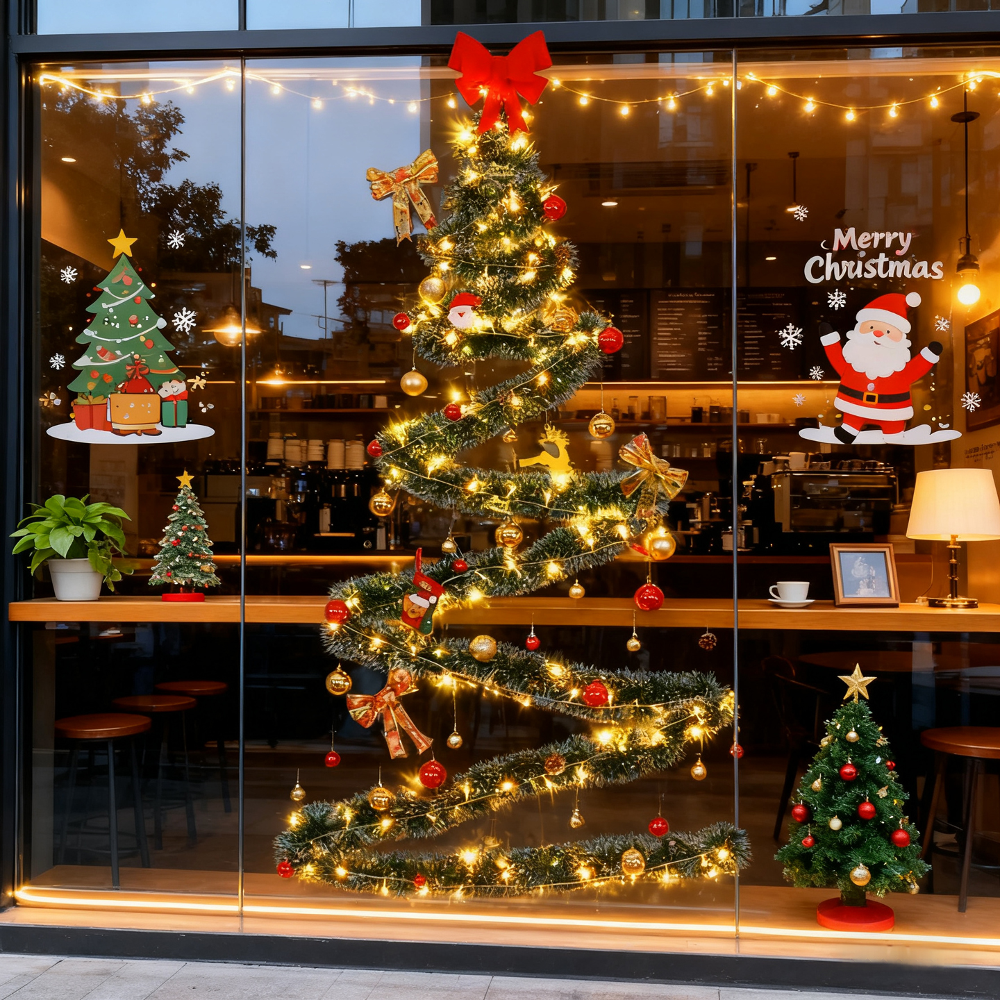 圣诞节彩条树挂饰店铺玻璃门装饰