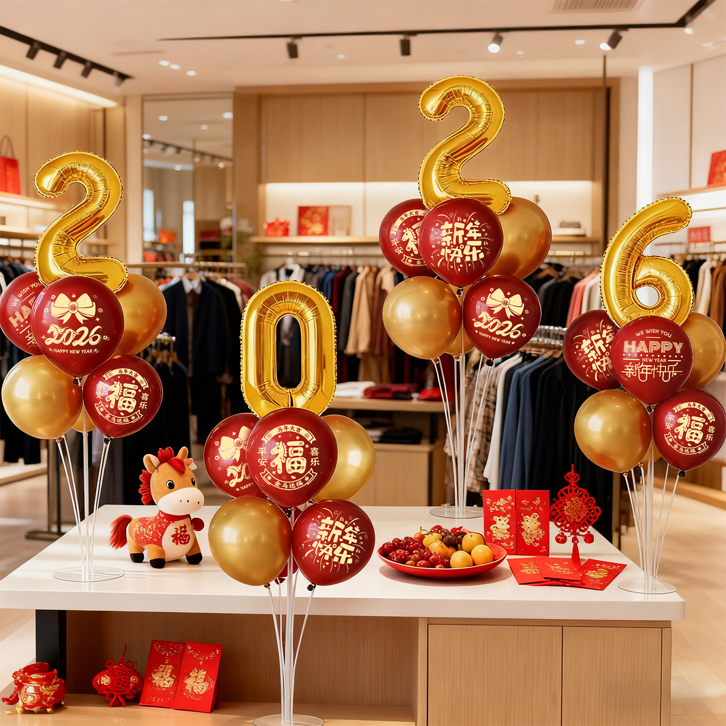 新年快乐气球公司前台办公室装饰