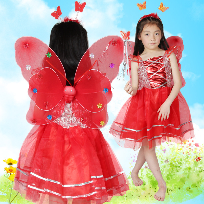 仕彩 儿童舞蹈服装演出服表演道具活动用品蝴蝶翅膀公主连衣裙子