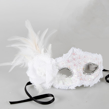 仕彩 万圣节皮革侧边长羽毛侧花面具舞会派对聚会威尼斯公主面具