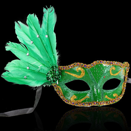 仕彩万圣节侧边羽毛面具加钻侧花面具舞会派对聚会威尼斯公主