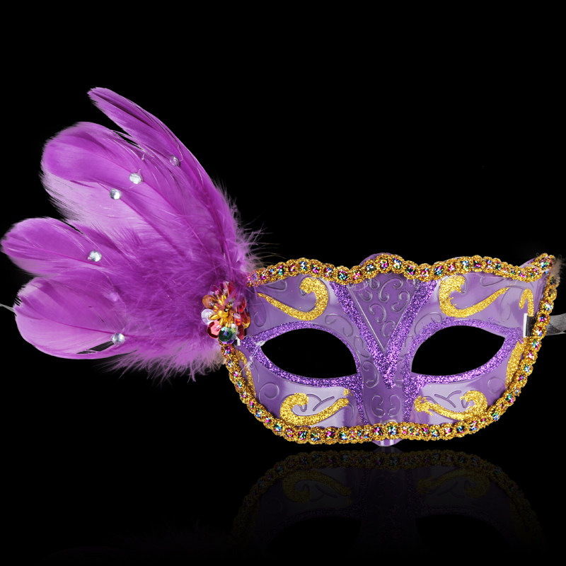 仕彩万圣节侧边羽毛面具加钻侧花面具舞会派对聚会威尼斯公主