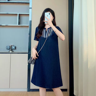 牛仔连衣裙薄料显瘦遮肉民族风减领牛仔裙女 复古大码 2026夏季 新款