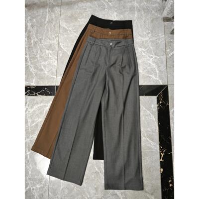 加厚天丝绵羊毛窄版西装裤不鼓包24冬宽松抗皱职业显瘦阔腿裤女