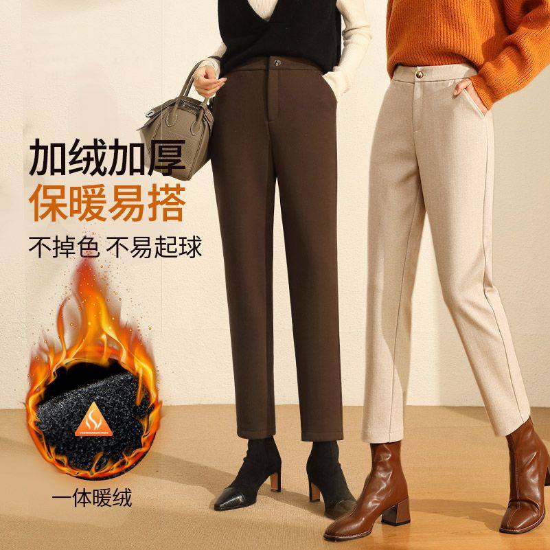 梦舒雅官方旗舰店品秋冬毛呢加绒加厚九分直筒烟管裤宽松显瘦保暖