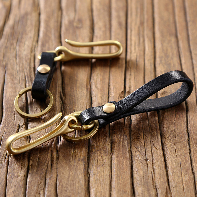 三匠财布扣手工黄铜钩钥匙扣链挂件头层牛皮真皮汽车挂创意钥匙环
