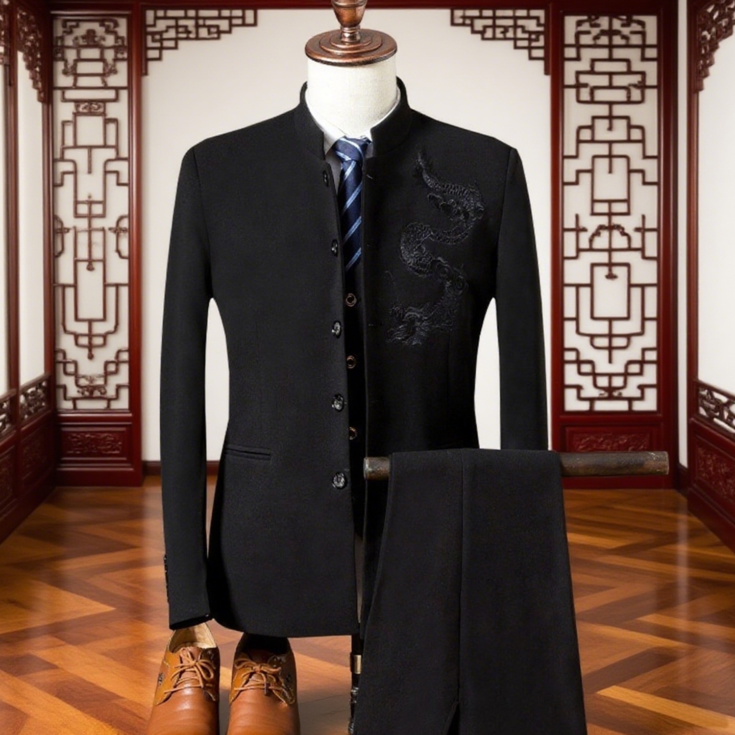 欢喜橙/喜公公新郎爸爸高端婚宴装中山装三件套中式礼服西服男士